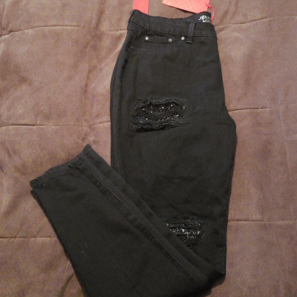 Jennifer Lopez super skinny distressed embellished